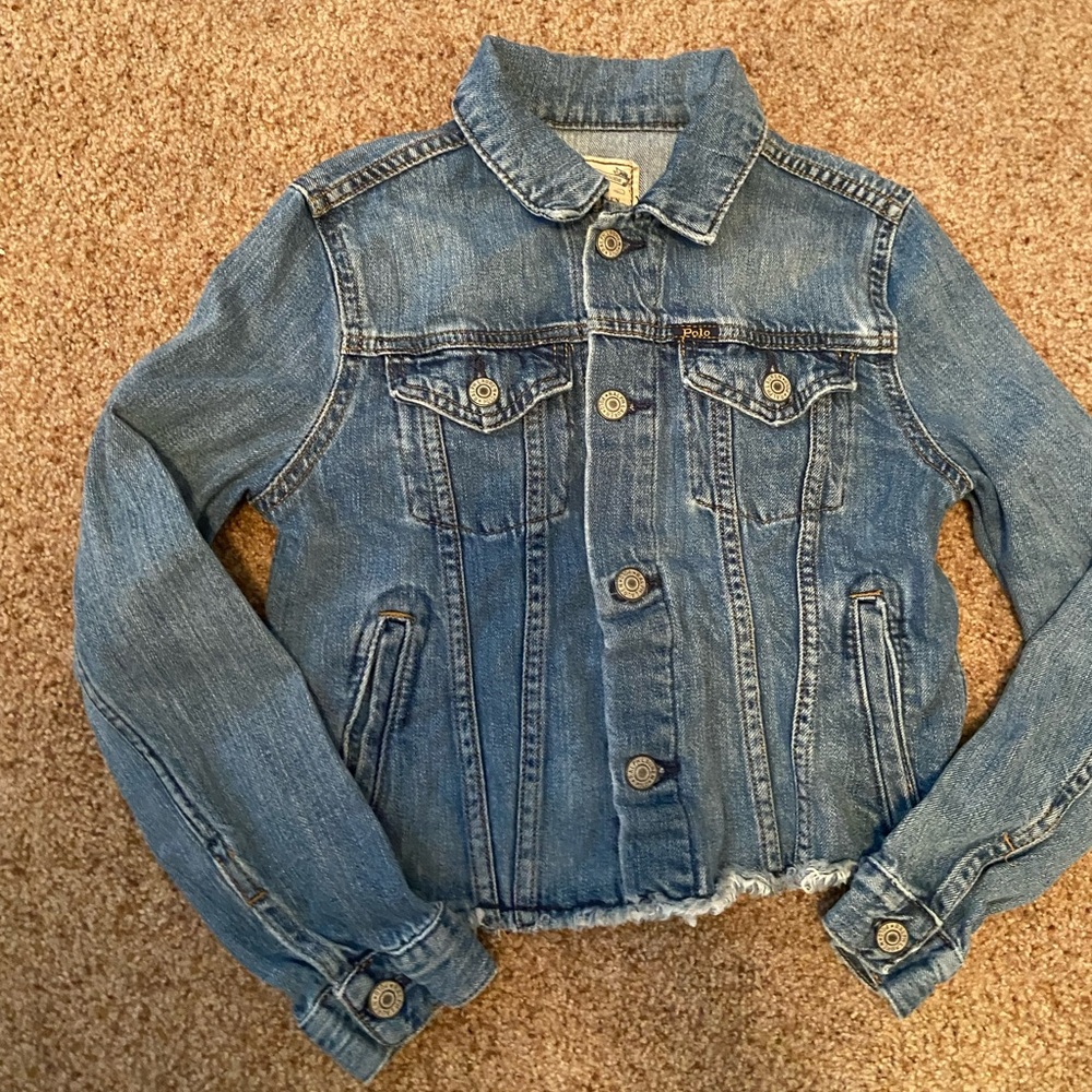 Youth girls size 10 polo Ralph Lauren distressed logo denim jacket